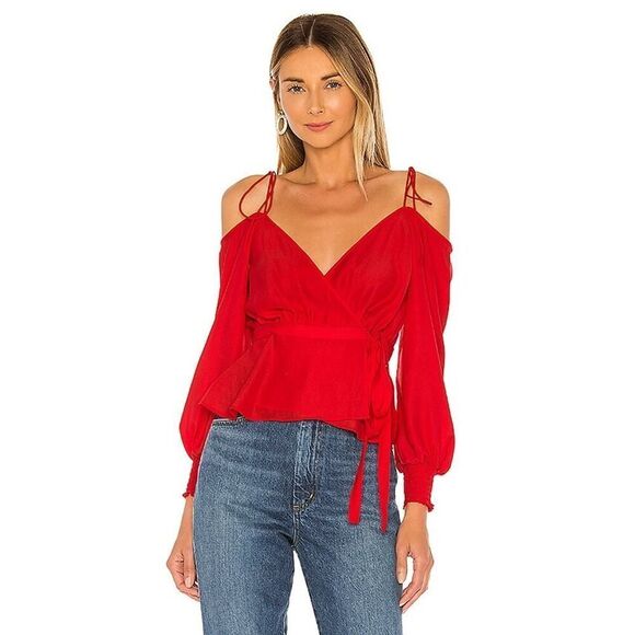 Lovers and Friends Hopeless romantic red wrapped cold shoulder blouse Small - Picture 1 of 8